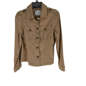 Gibson Latimer Womens Tan Khaki Military Utility Jacket Puff Sleeve Epaulettes S